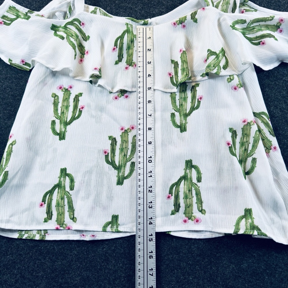Lily White Cactus Print White Button Up Blouse Large - Picture 3 of 6